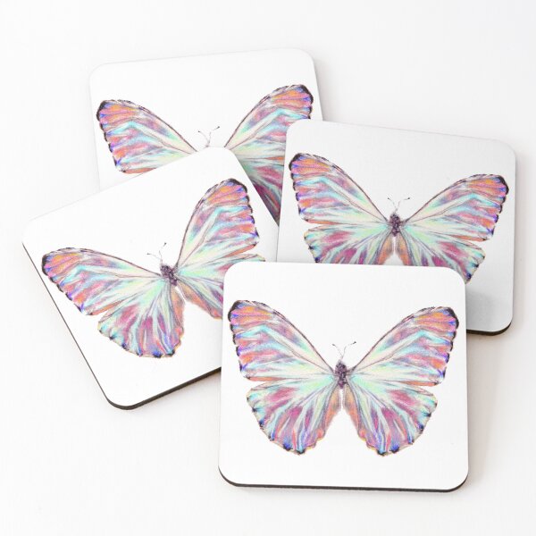 Aperçu de l'œuvre Papillon Morpho holographique brillant rose pastel clair dessiné à la main créée et vendue par leiriin.
