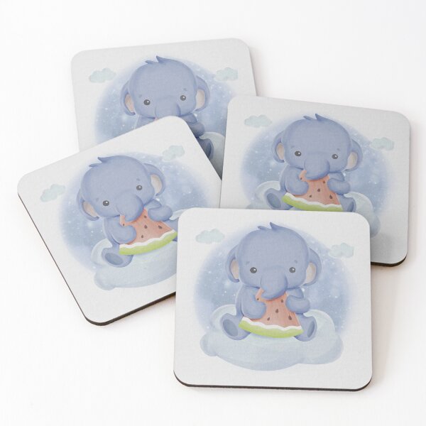 Item preview, Adorable Kawaii baby elephant eating watermelon at bedtime designed and sold by The Willow Of  Rain City.