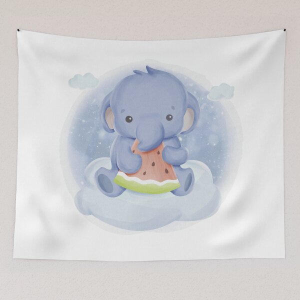 Item preview, Adorable Kawaii baby elephant eating watermelon at bedtime designed and sold by The Willow Of  Rain City.