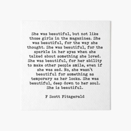 She Was Beautiful, F Scott Fitzgerald, Quote Art Board Print
