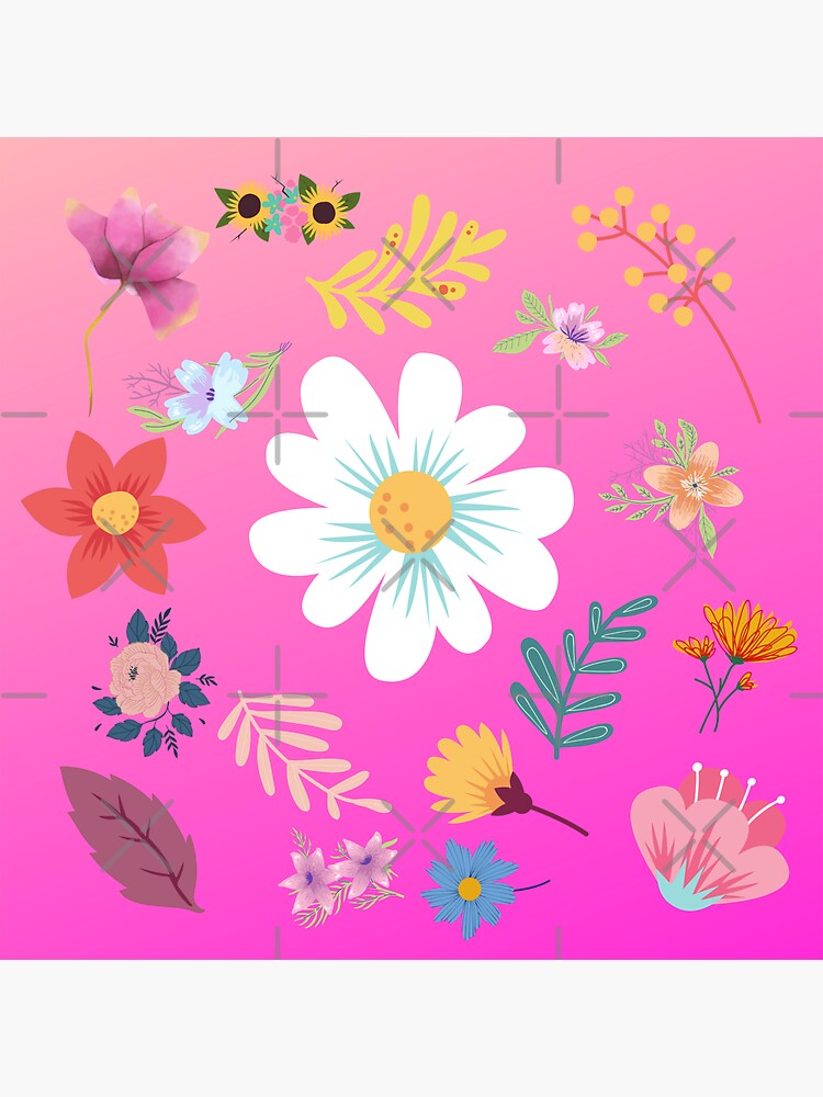 "Random Floral Pattern 19 Pink Gradient Background Color" Sticker for