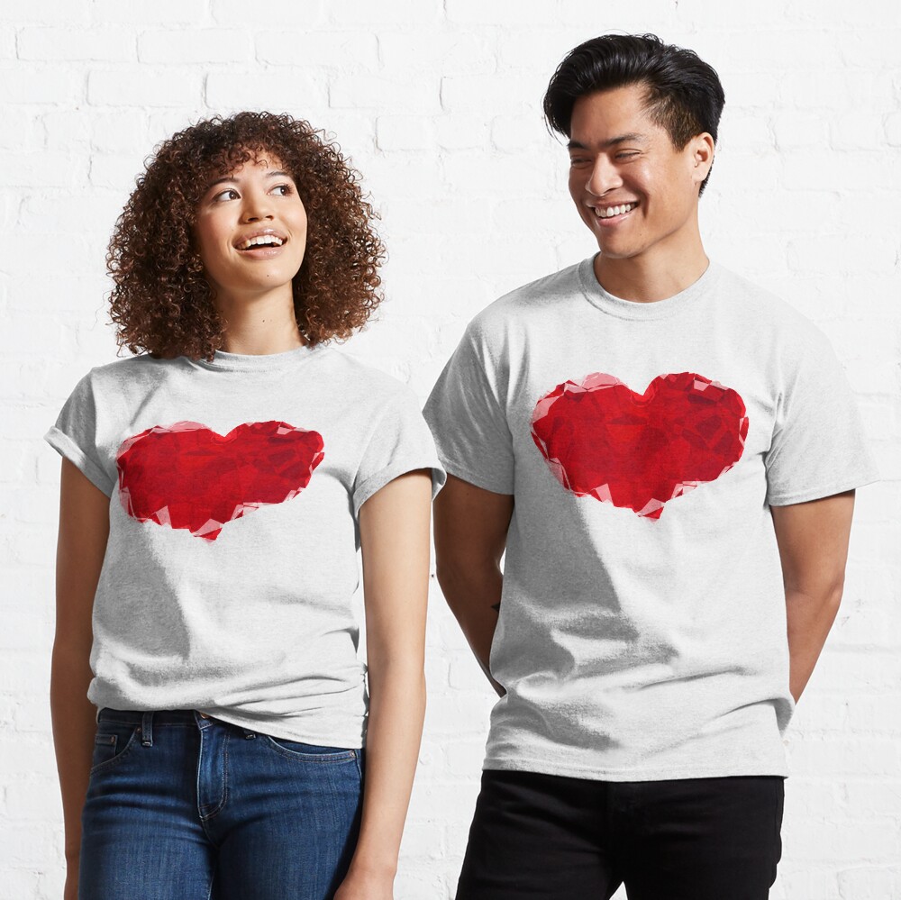 Red Pink Heart Abstract Polygon Art Classic T-Shirt