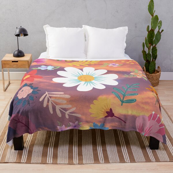 Aperçu de l'œuvre Motif Floral Aléatoire 29 Orange Bleu Ciel Nuageux créée et vendue par AliCatOriginals.