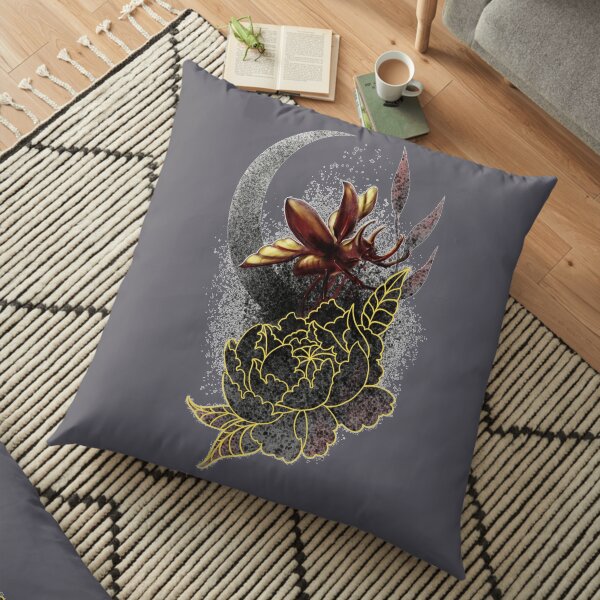 Beetle on a Peony Floor Pillow