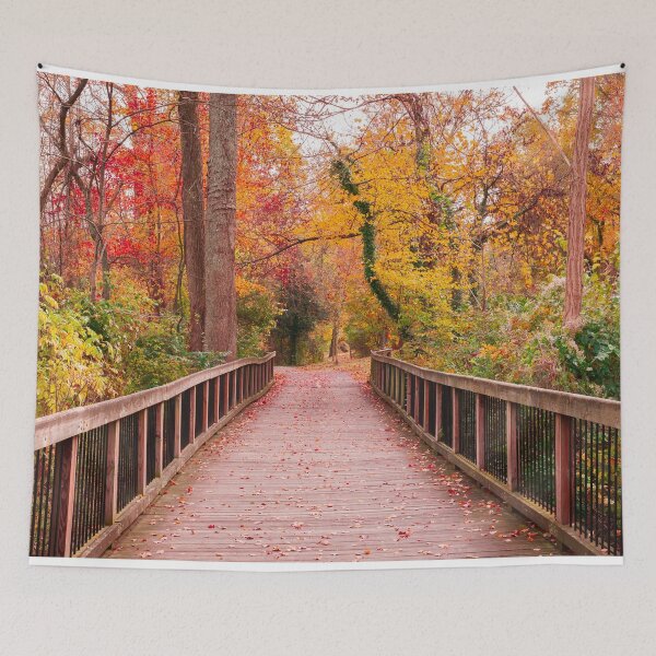 Item preview, beautiful wooden pathway going breathtaking colorful trees forest designed and sold by Carla Nay.