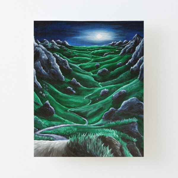 Full moon over the endless expanse. Painting. Canvas Mounted Print
