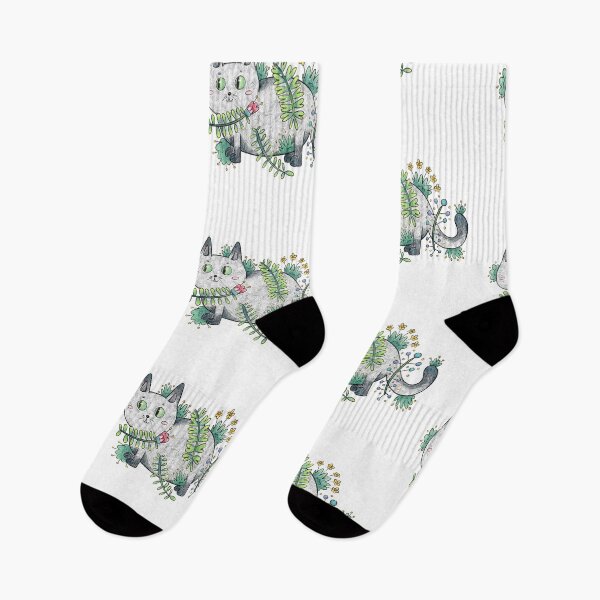 Item preview, Cute Green Eyed Cat with Floral Patterns designed and sold by maak-and-illy.