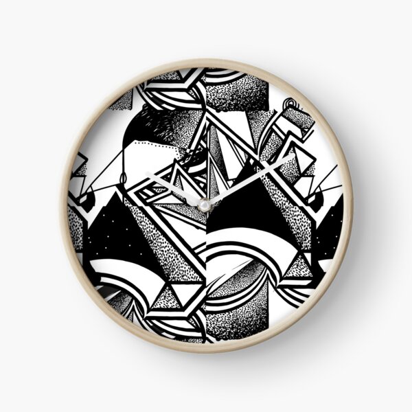 dotty geometric abstract black and white Clock