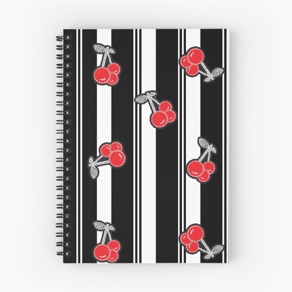 Aperçu de l'œuvre Cerises kitsch vintage sur rayures noires et blanches créée et vendue par J Teachey.