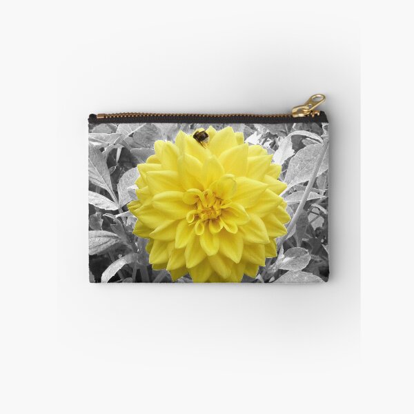 Item preview, Yellow Dahlia flower, with a bee in selective colouring.  designed and sold by PicsByTony.