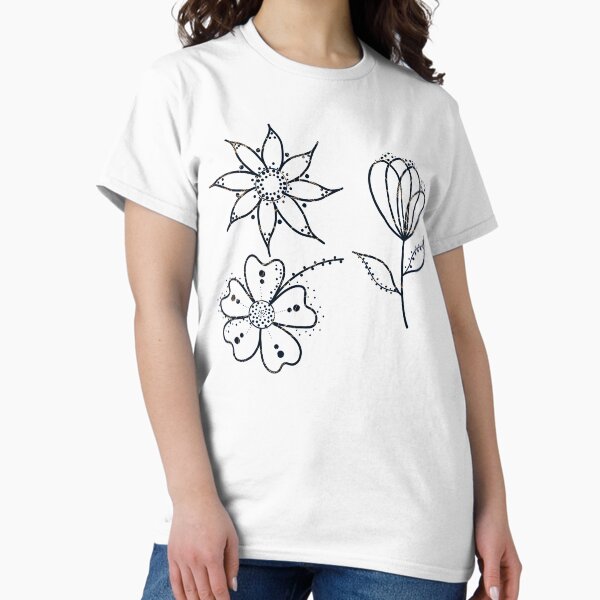 Golden Glitter Doodle Flowers (Black) Classic T-Shirt