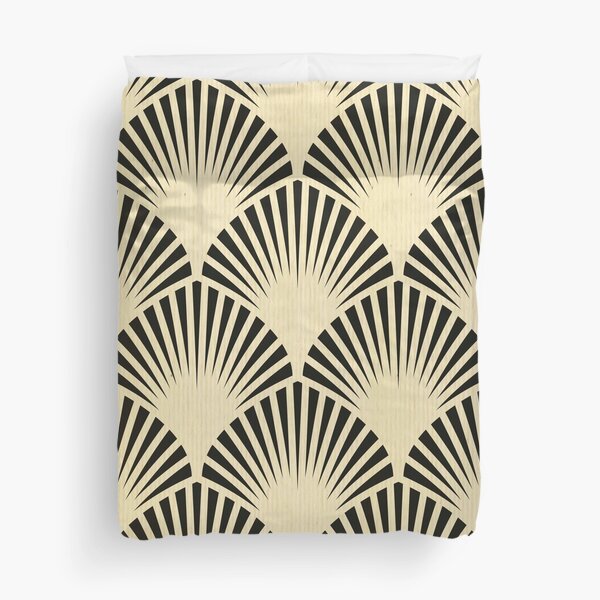 Art deco,black,beige,rustic,vintage,fan,pattern,elegant,chic Duvet Cover