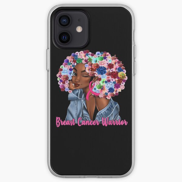 Pink Flowers Afro Hair Black Women Breast Cancer Warrior iPhone Soft Case