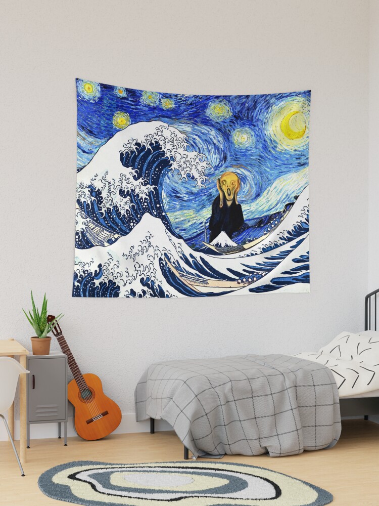 The Great Wave Off Kanagawa Starry Night Scream Tapestry for Sale by maryedenoa Redbubble