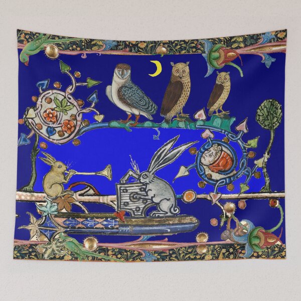 Item preview, WEIRD MEDIEVAL BESTIARY MAKING MUSIC, Three Owls And Night Concert of Rabbits designed and sold by BulganLumini.