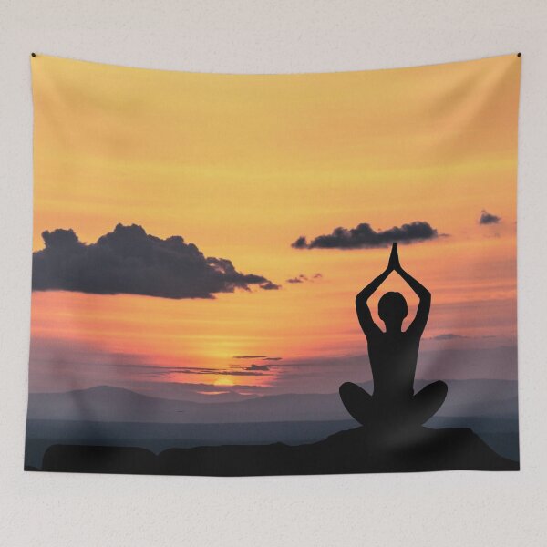 Item preview, mountain top meditation during sunrise designed and sold by blurry-mind.