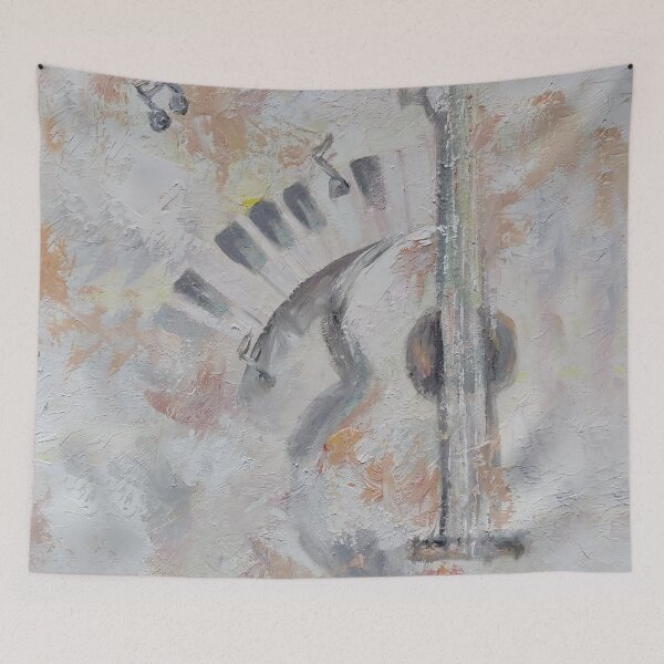 Item preview, Duet, piano and guitar, music, musical instrument, love, soft gentle original oil painting by Luna Smith designed and sold by Luna-Smith.