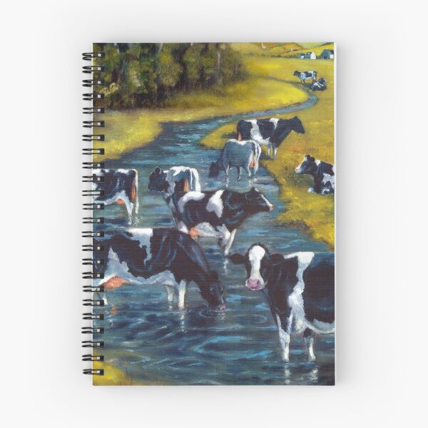Item preview, Painting of Holstein Cows in the Brook, Farm Scene designed and sold by JoyfulWhimsy.