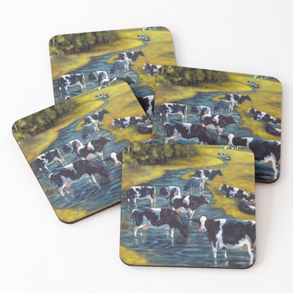 Item preview, Painting of Holstein Cows in the Brook, Farm Scene designed and sold by JoyfulWhimsy.