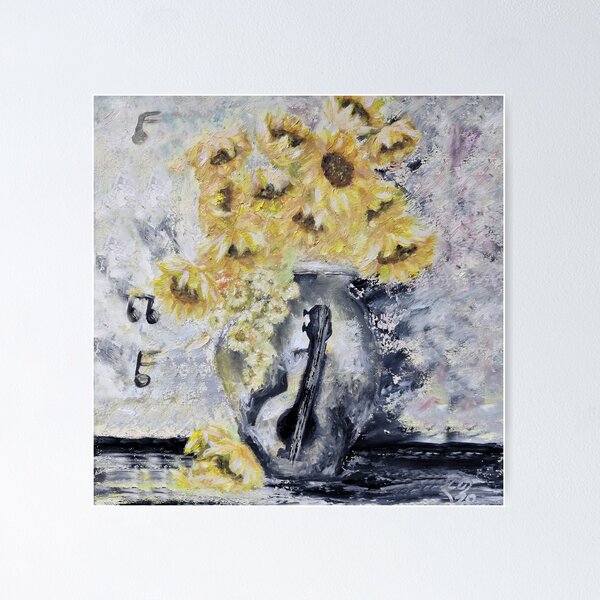 Item preview, Sunflowers, flowers in a vase, classical music, musical instrument, love, soft gentle original oil painting by Luna Smith designed and sold by Luna-Smith.