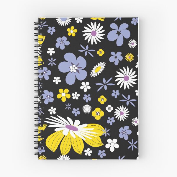 Item preview, Flores blancas, amarillas y azules sobre fondo negro designed and sold by simpleones.