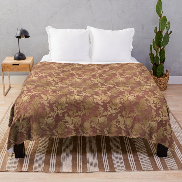 Item preview, Gold damask on red linen designed and sold by AnnieHochmann.