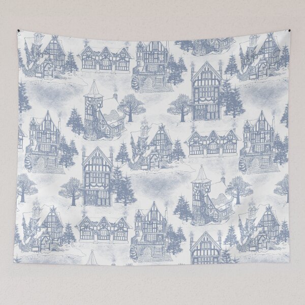Item preview, Snowy Christmas in Tudor Village (Toile) designed and sold by SmokeInTheWoods.