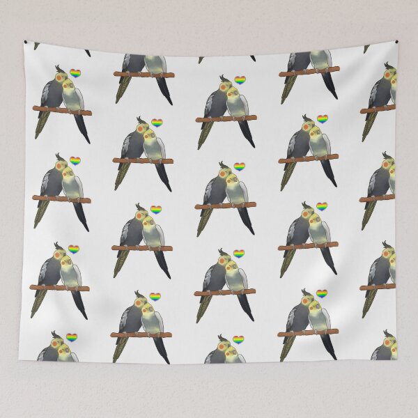 Item preview, LGBT+ Rainbow Cuddling Cockatiels designed and sold by AdoraBirdArt.