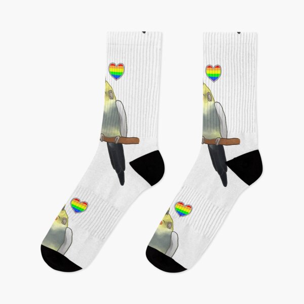 Item preview, LGBT+ Rainbow Cuddling Cockatiels designed and sold by AdoraBirdArt.