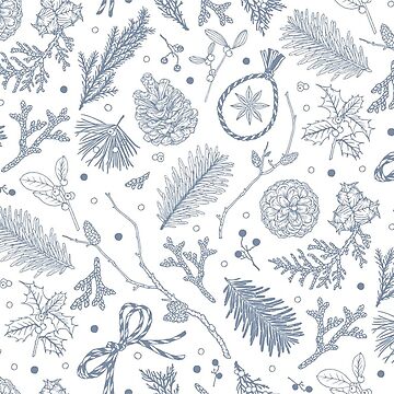 Artwork thumbnail, Winter Evergreens Pattern On White by karolfuldesigns