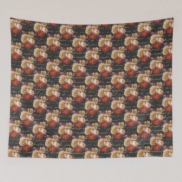 Item preview, Roses on black russet linen with handwriting design designed and sold by AnnieHochmann.
