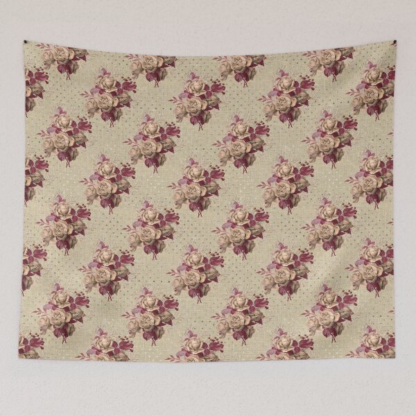 Item preview, Roses on russet linen with gold dotted design designed and sold by AnnieHochmann.