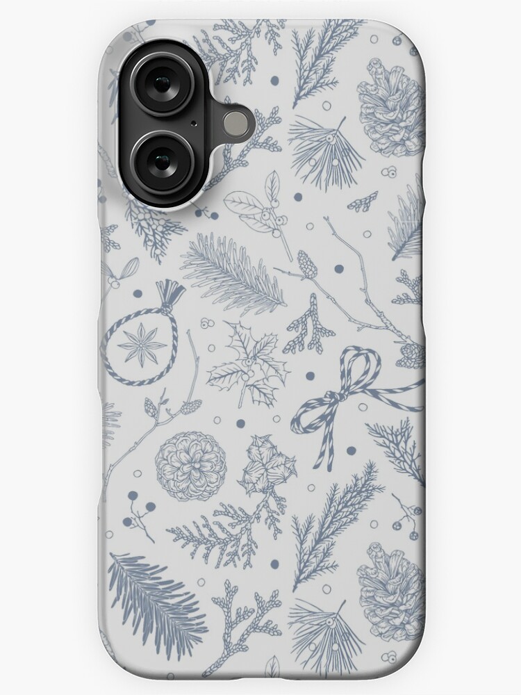 Thumbnail 1 of 4, iPhone Case, Winter Evergreens Pattern On White designed and sold by karolfuldesigns.