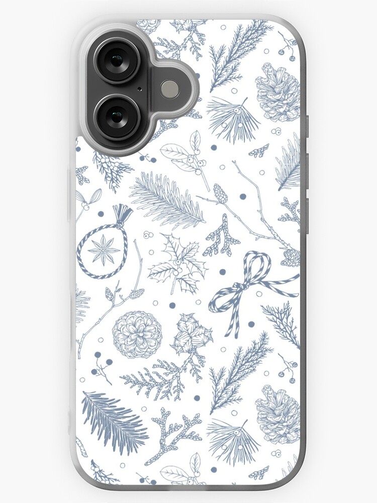 Thumbnail 1 of 5, iPhone Case, Winter Evergreens Pattern On White designed and sold by karolfuldesigns.