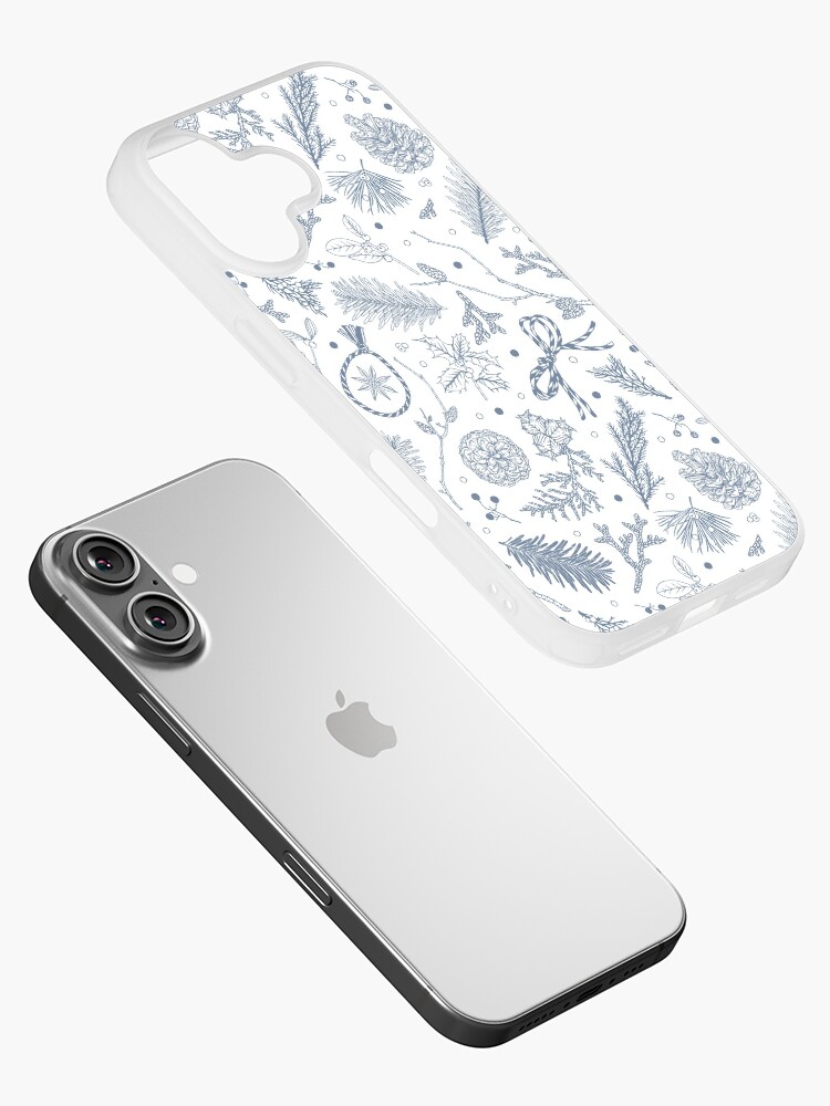 Thumbnail 2 of 5, iPhone Case, Winter Evergreens Pattern On White designed and sold by karolfuldesigns.