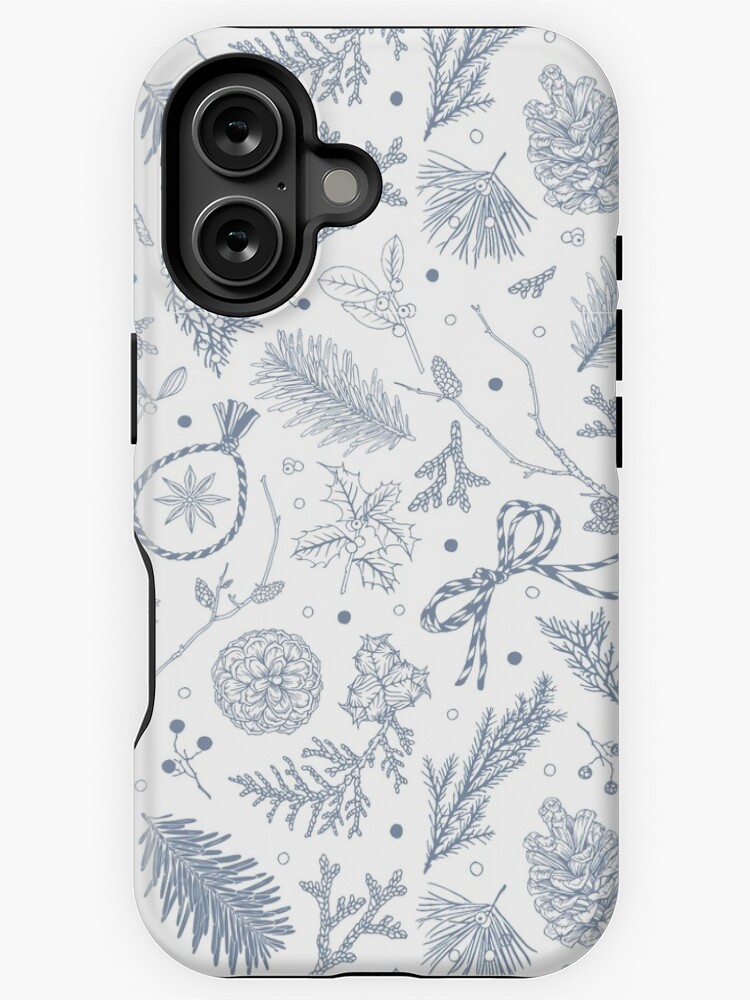 Thumbnail 1 of 4, iPhone Case, Winter Evergreens Pattern On White designed and sold by karolfuldesigns.