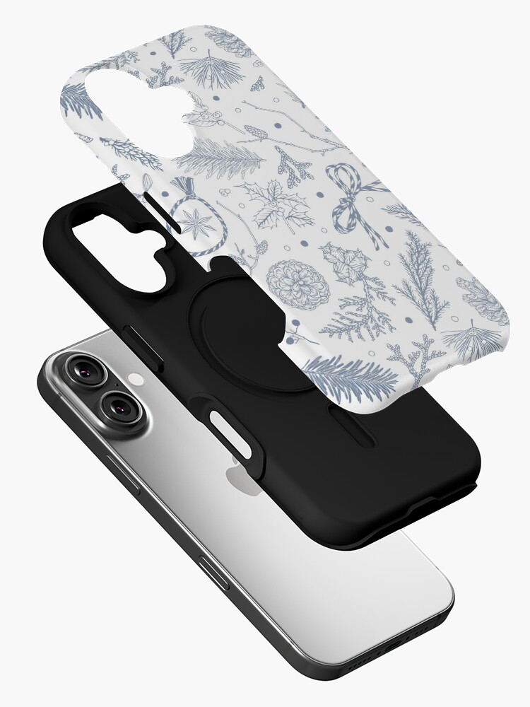 Thumbnail 2 of 4, iPhone Case, Winter Evergreens Pattern On White designed and sold by karolfuldesigns.