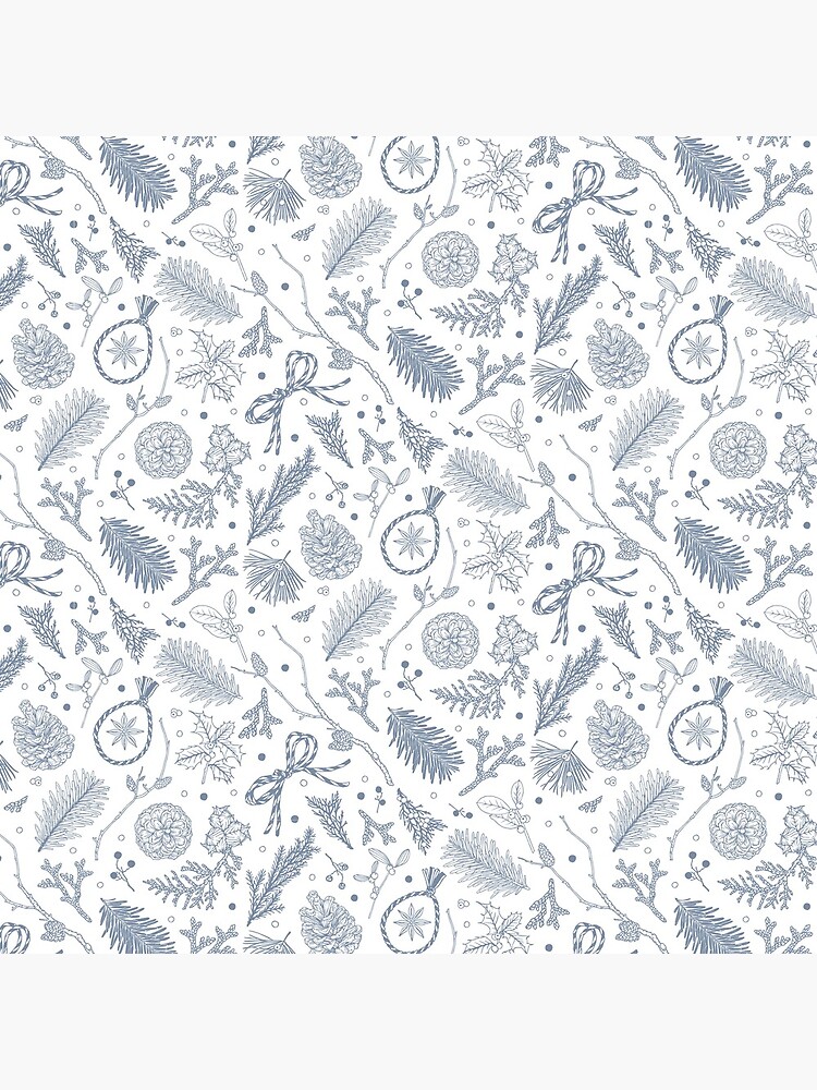 Thumbnail 4 of 4, Clock, Winter Evergreens Pattern On White designed and sold by karolfuldesigns.