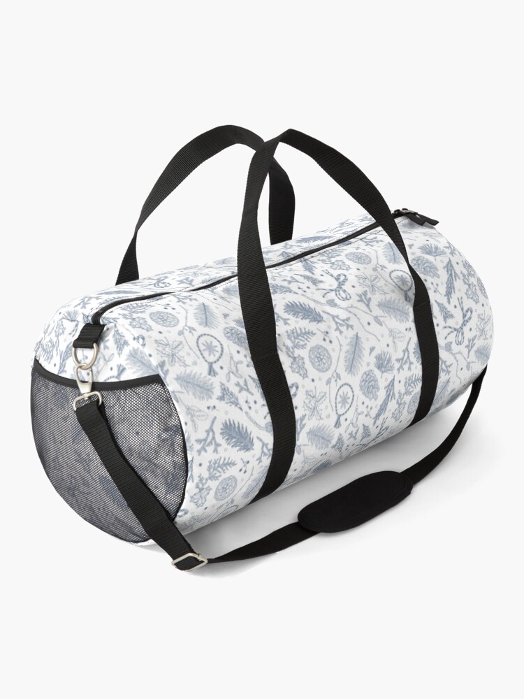Thumbnail 2 of 3, Duffle Bag, Winter Evergreens Pattern On White designed and sold by karolfuldesigns.