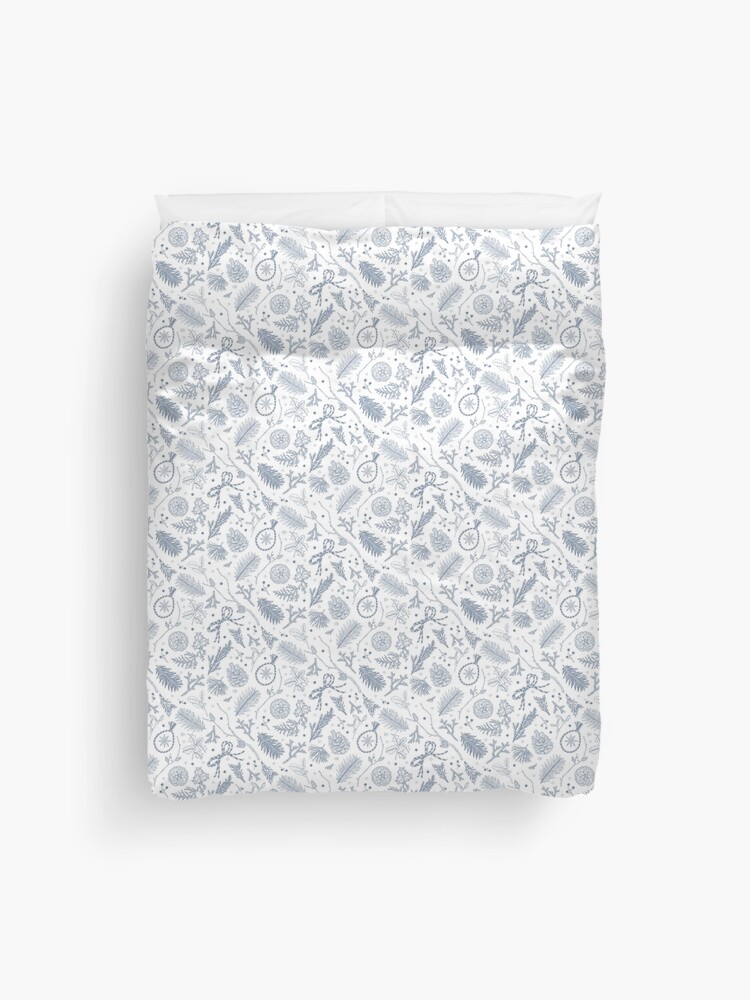 Thumbnail 1 of 2, Duvet Cover, Winter Evergreens Pattern On White designed and sold by karolfuldesigns.