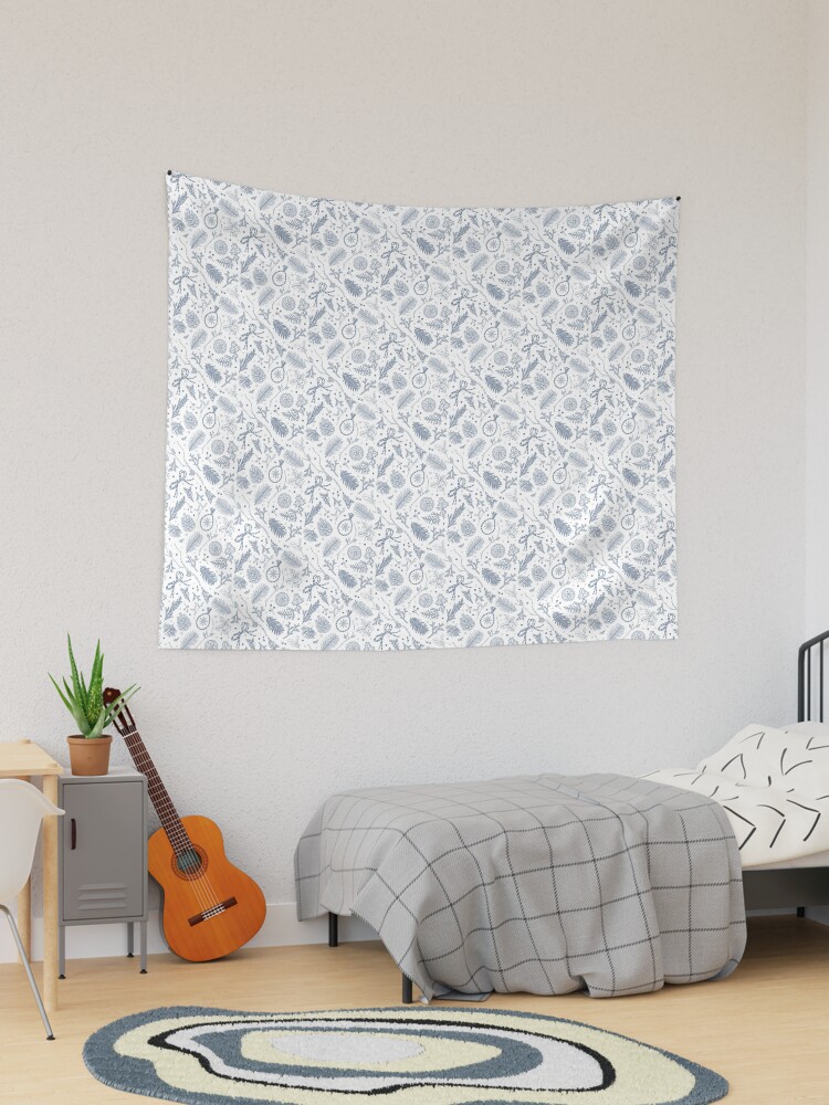 Thumbnail 1 of 3, Tapestry, Winter Evergreens Pattern On White designed and sold by karolfuldesigns.