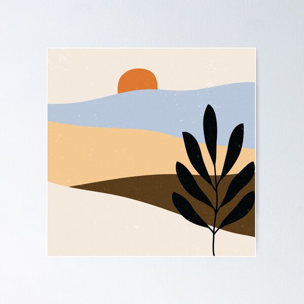 Item preview, Contemporary abstract mountains and hills landscape with leaves branch digital design illustration designed and sold by MyBlackDreams.