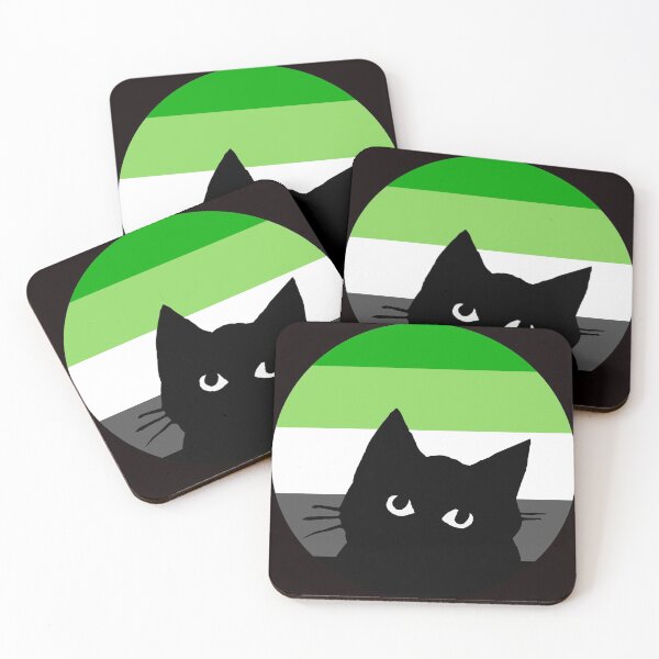 Item preview, Cute peeking aromantic pride cat designed and sold by MickTilio.