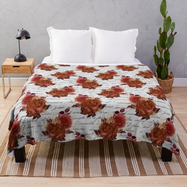 Item preview, Roses on white russet linen with handwriting design designed and sold by AnnieHochmann.