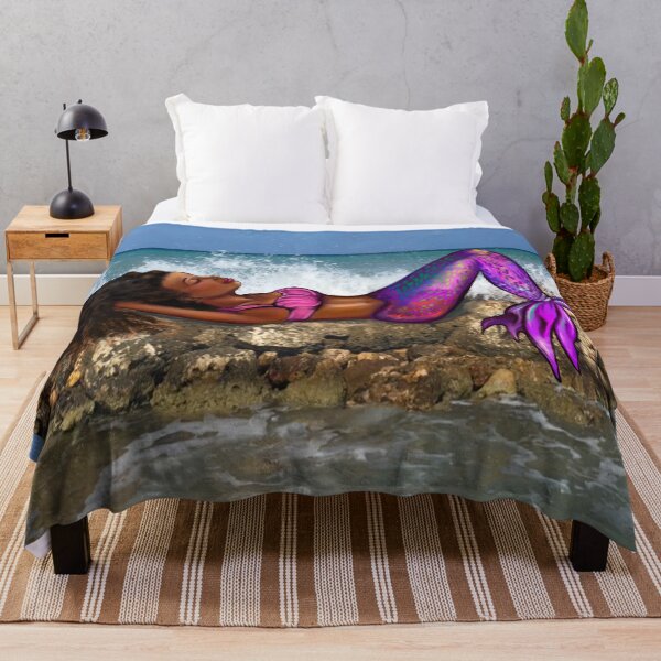 Item preview, Mermaid sunbathing- Coco the Magical rainbow mermaid with Afro hair and caramel brown skin designed and sold by Artonmytee.