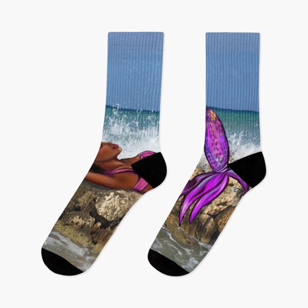 Item preview, Mermaid sunbathing- Coco the Magical rainbow mermaid with Afro hair and caramel brown skin designed and sold by Artonmytee.