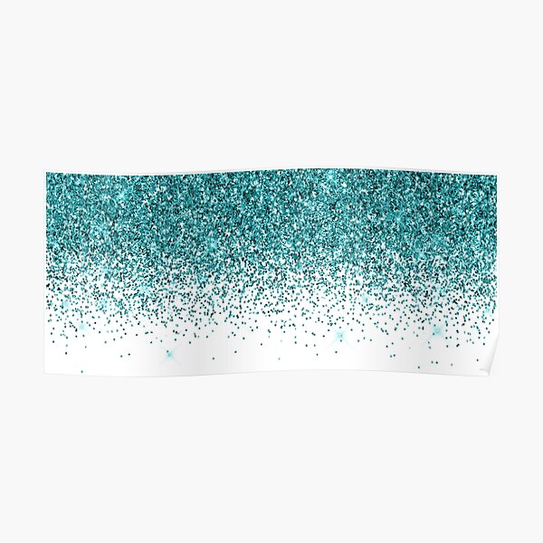 Teal Blue Glitter Fading Ombre Border Poster