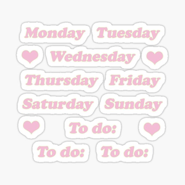 Pastel Pink Days of the Week Glossy Sticker