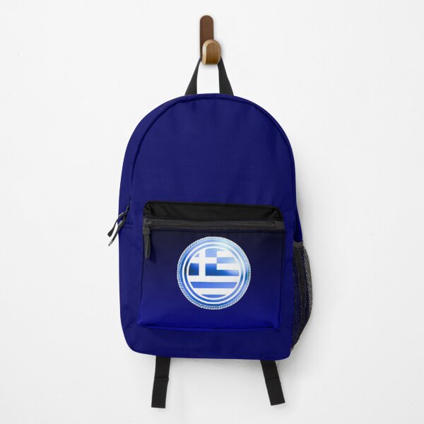 Item preview, Ellas Greece Flag round metallic blue  designed and sold by Yiorgos Designs.