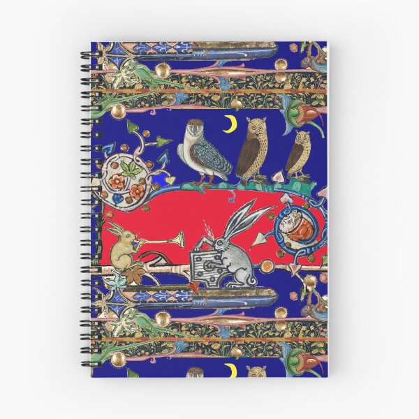 Item preview, WEIRD MEDIEVAL BESTIARY MAKING MUSIC,Three Owls And Night Concert of Rabbits Red Blue Collage by Bulgan Lumini designed and sold by BulganLumini.